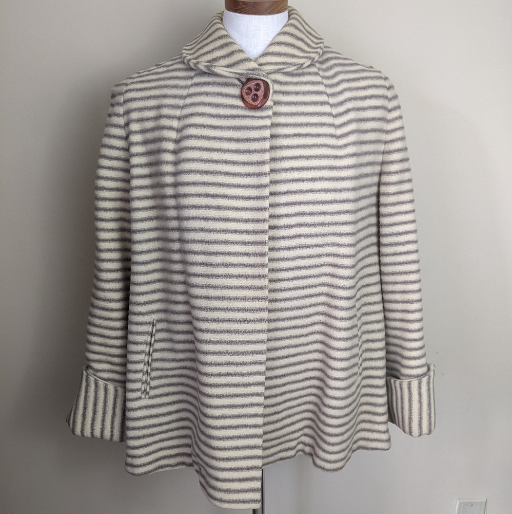 Vintage 1960s yellow brown striped wool cape coat